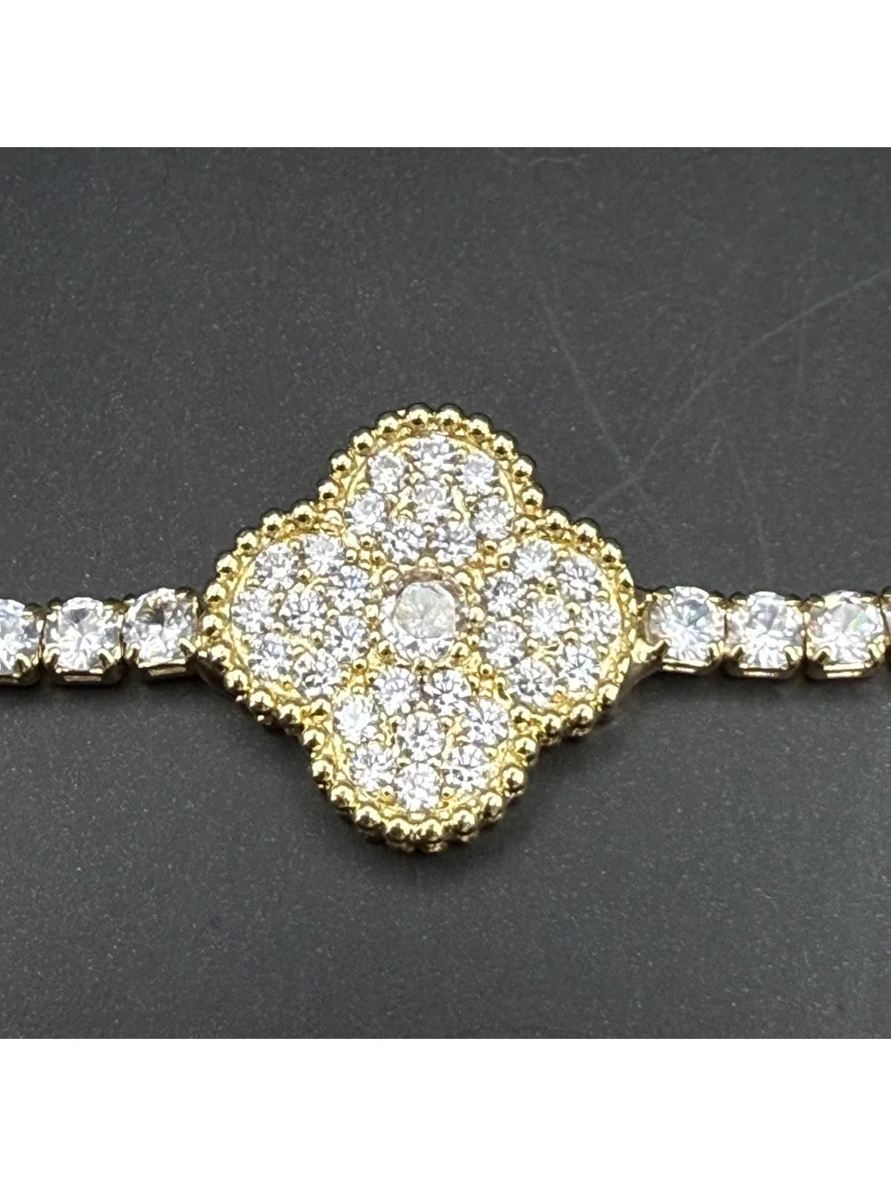 candy+clover gold pave crystal tennis gold tone bracelet